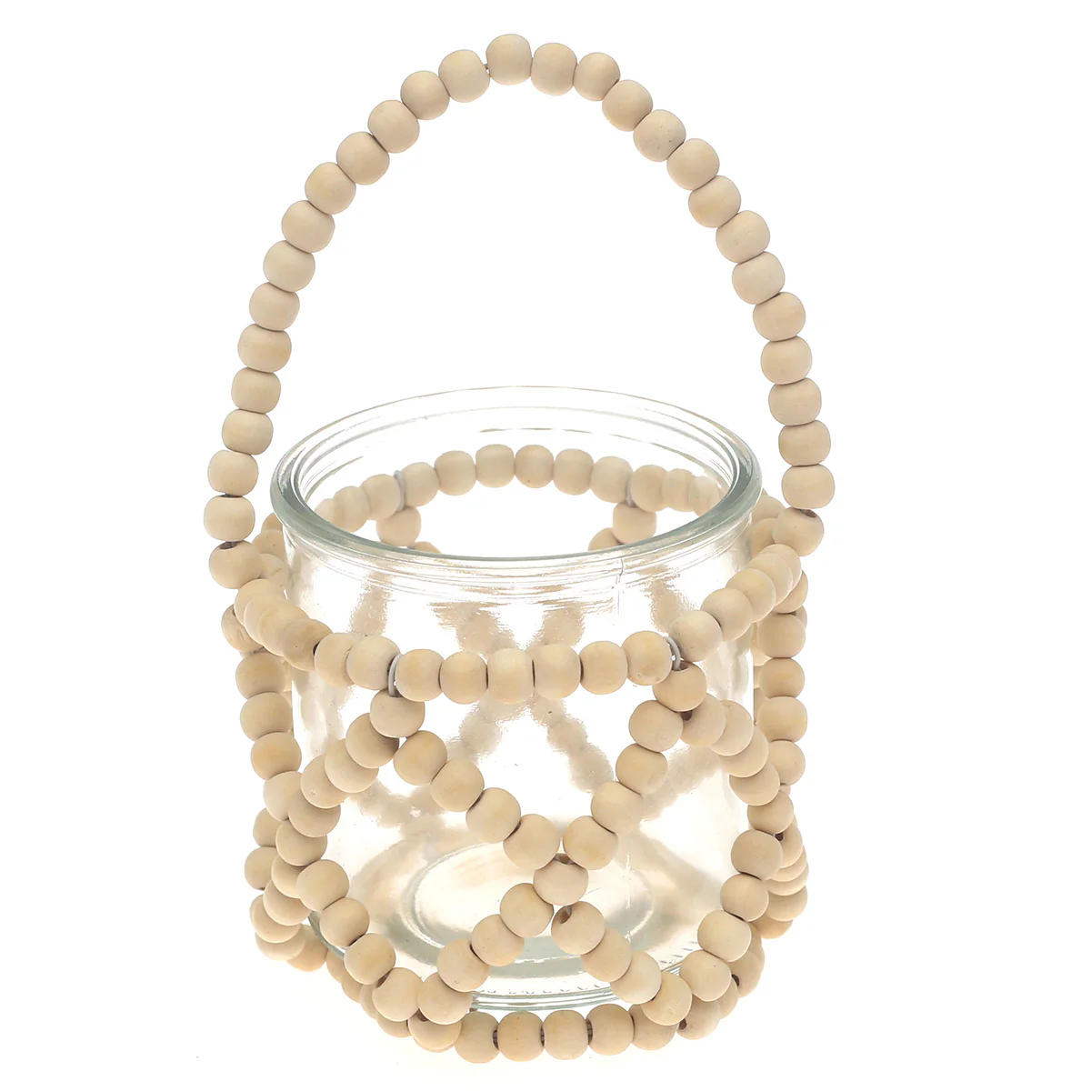 Transparent Hanging Lantern Small 8 Inch | Glass & Wooden Beaded Decorative Lantern - Image 2
