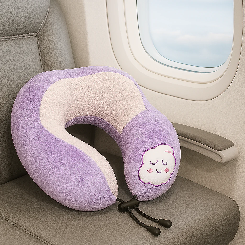 Travel Neck Pillow with Cute Design – Variant: Blue, Grey, Green, Purple, Pink - Image 8