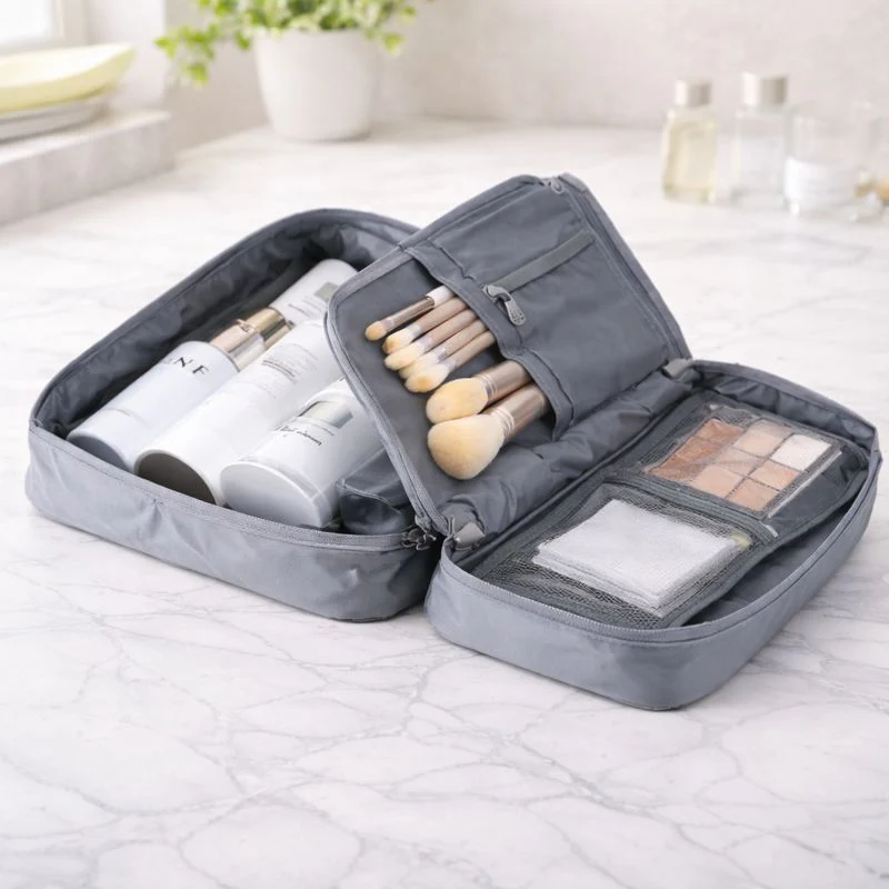 Travelling Cosmetic Pouch – Foldable Makeup Organizer with Zipper Compartments