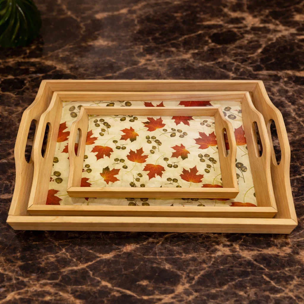 Tray Set 3PCS Wooden – Decorative Serving Trays with Handles