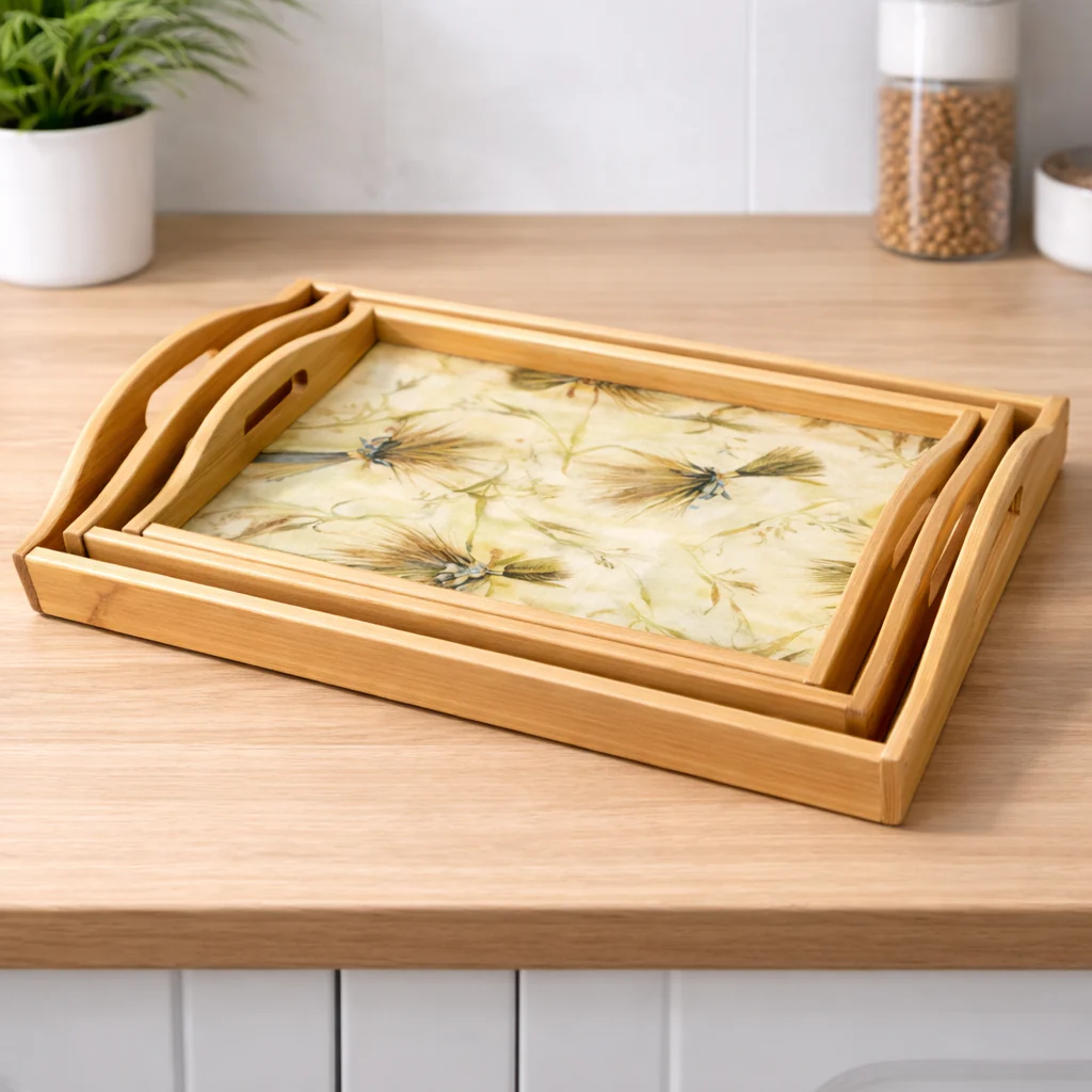 Tray Set 3PCS Wooden – Decorative Serving Trays with Handles