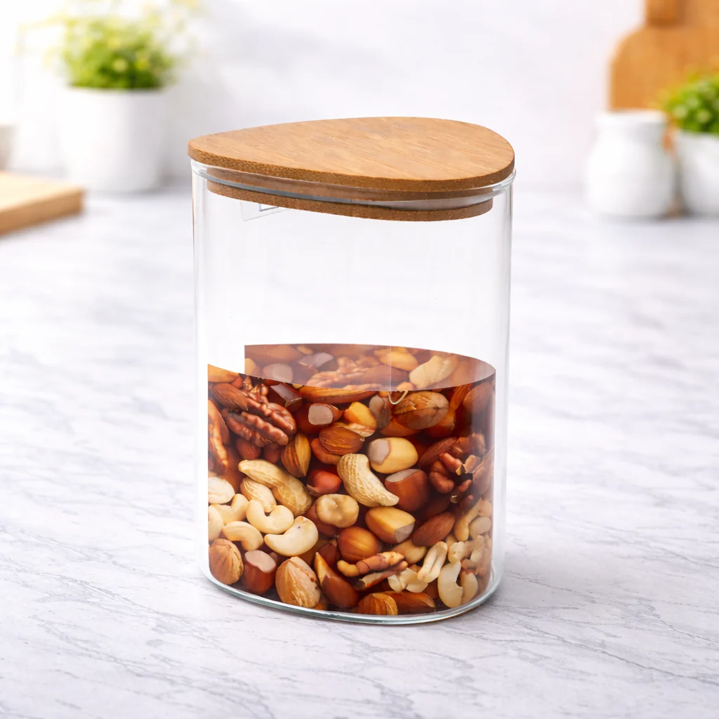Tri Jar Medium – Clear Storage Jar with Wooden Lid
