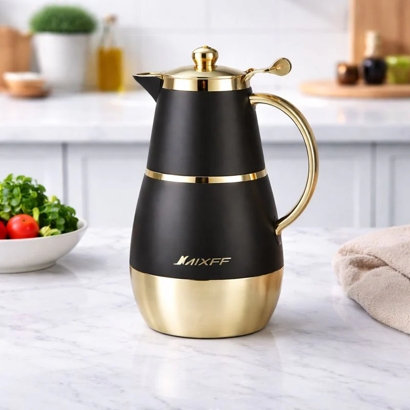 Vacuum Flask 1 LTR  Premium Insulated Thermos (Golden & Black, Silver & Grey, Golden & Beige) - Image 3
