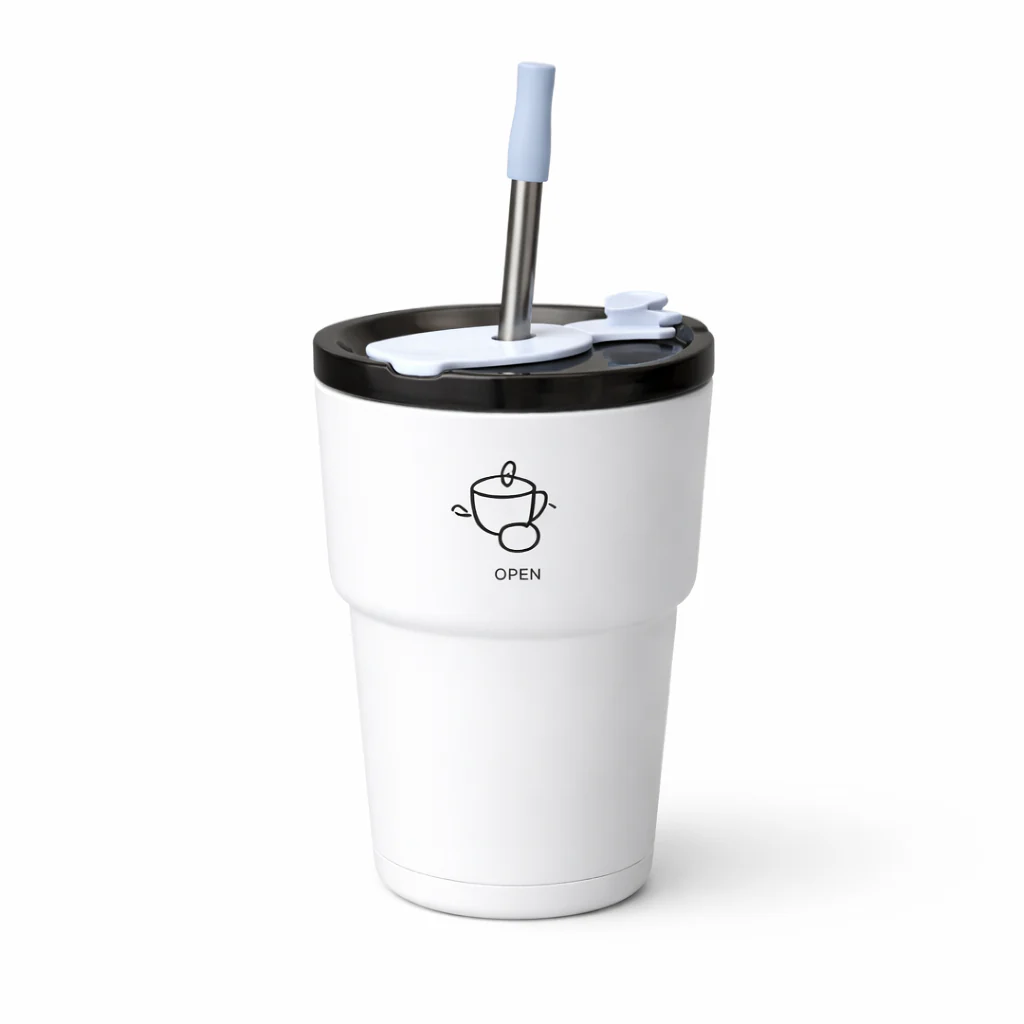 Vacuum Tumbler 450ML – Insulated Travel Mug with Lid & Straw (White, Green, Light Blue, Black, Red) - Image 3