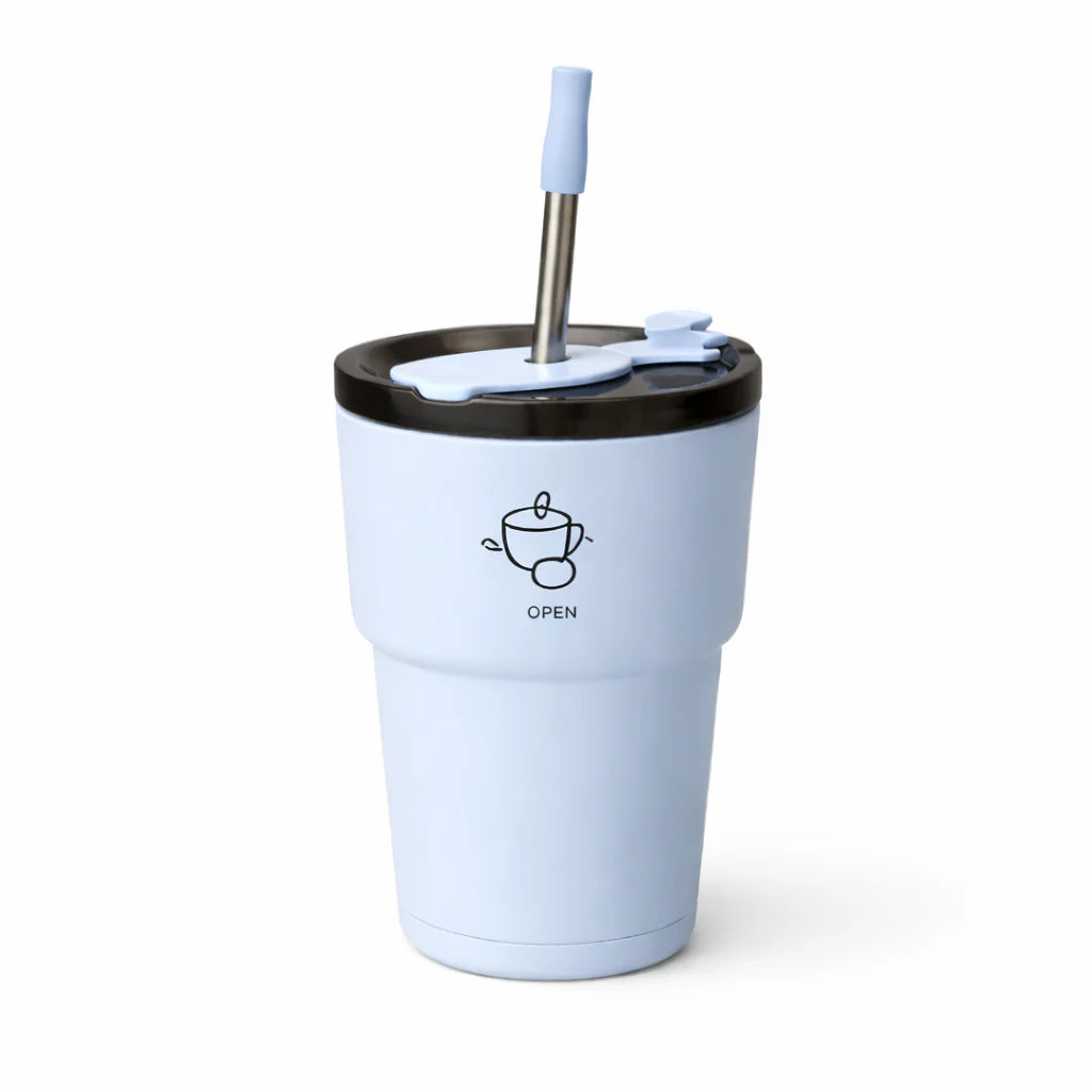 Vacuum Tumbler 450ML – Insulated Travel Mug with Lid & Straw (White, Green, Light Blue, Black, Red) - Image 4