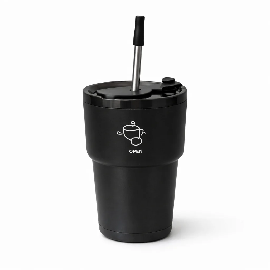 Vacuum Tumbler 450ML – Insulated Travel Mug with Lid & Straw (White, Green, Light Blue, Black, Red) - Image 5