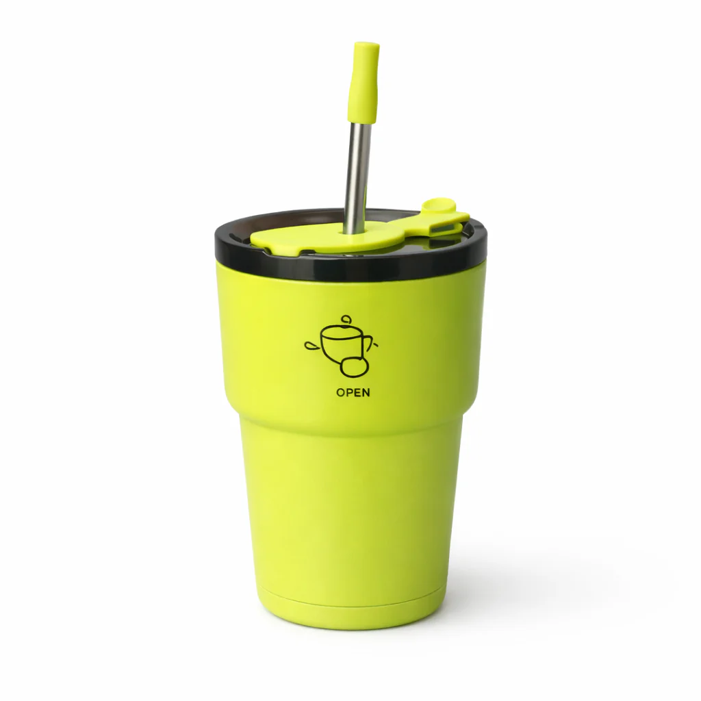 Vacuum Tumbler 450ML – Insulated Travel Mug with Lid & Straw (White, Green, Light Blue, Black, Red) - Image 6