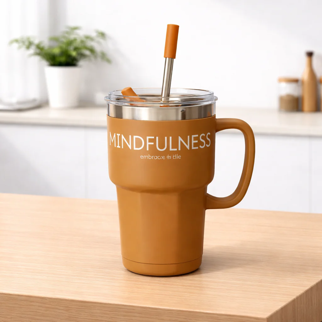 Vacuum Tumbler 600ML – Insulated Travel Mug with Straw (Brown, White, Blue, Green)