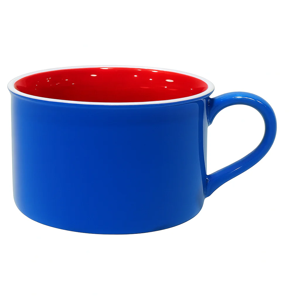 Vibrant Color Block Ceramic Mug – Modern Wide Coffee & Tea Cup in Blue - Image 2