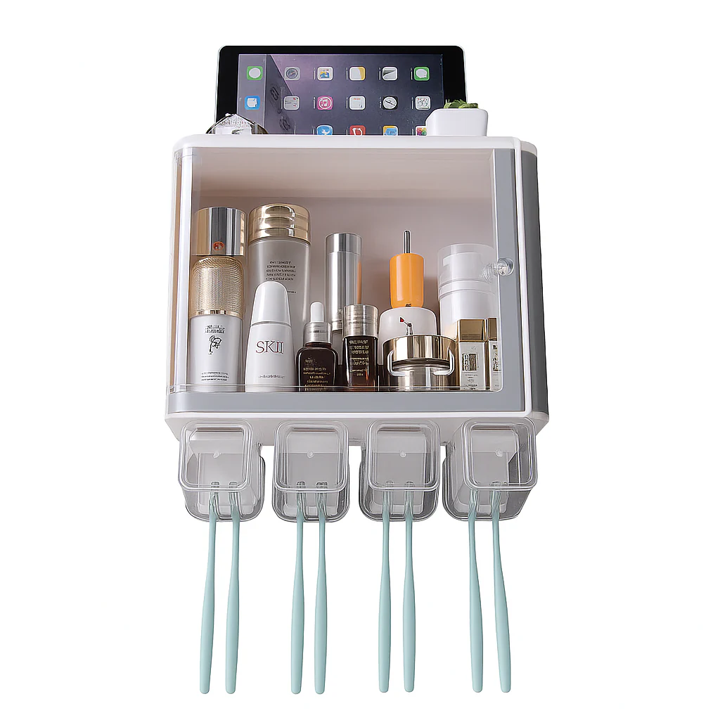 Wall-Mounted Bathroom Rack Cabinet with Toothbrush Holder & Storage Shelf
