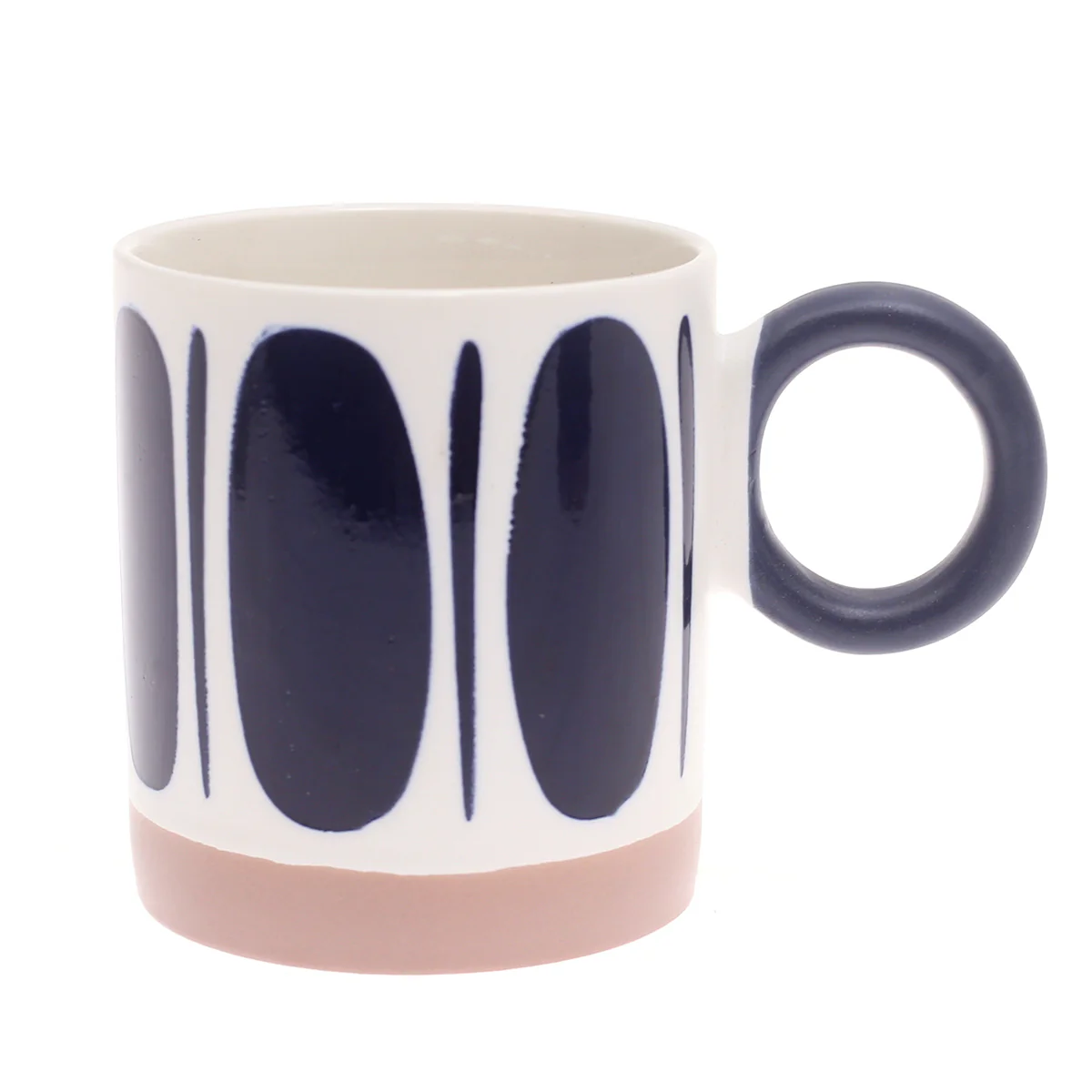 White Ceramic Mug with Black Oval Pattern - Image 2