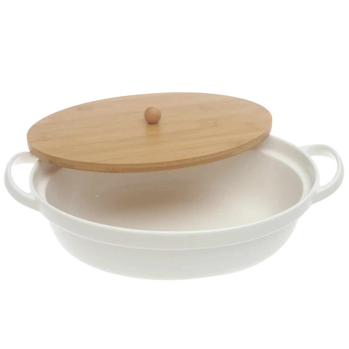 White Ceramic Serving Dish with Bamboo Lid 8.5 x 11.5 Inch – Oval Covered Serving Dish with Handles - Image 2