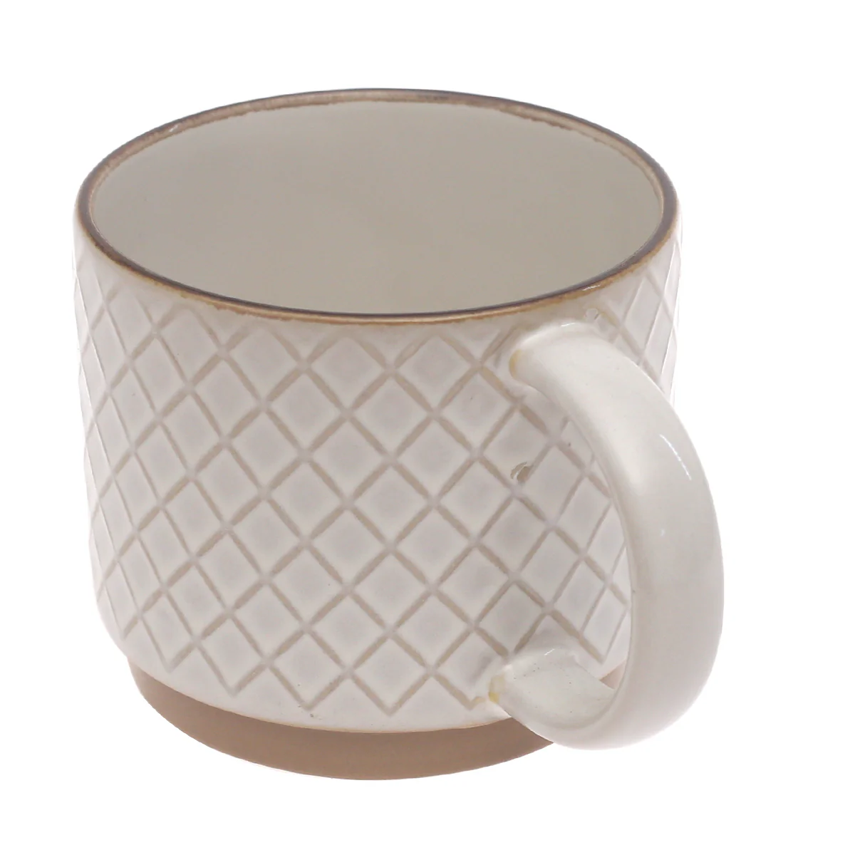 White Diamond-Textured Ceramic Mug 4 x 4 Inch | Elegant Coffee & Tea Mug with Natural Base - Image 3