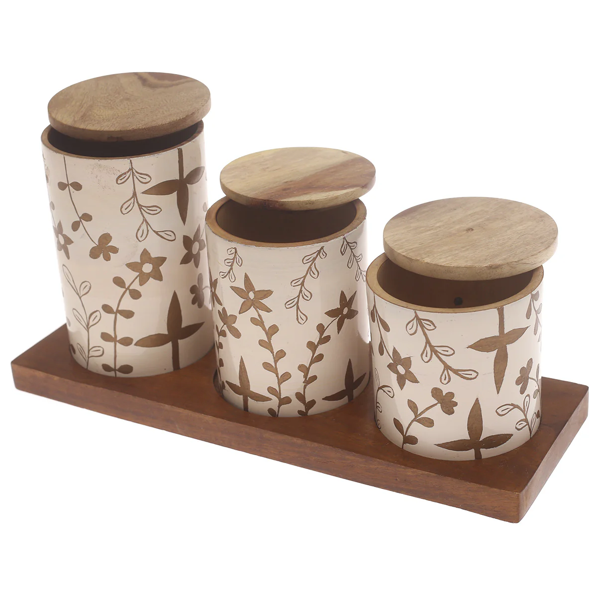 White & Gold Harmony 7Pcs Jar Set – Handcrafted Naqshi Art Wooden Storage Jars with Tray - Image 2