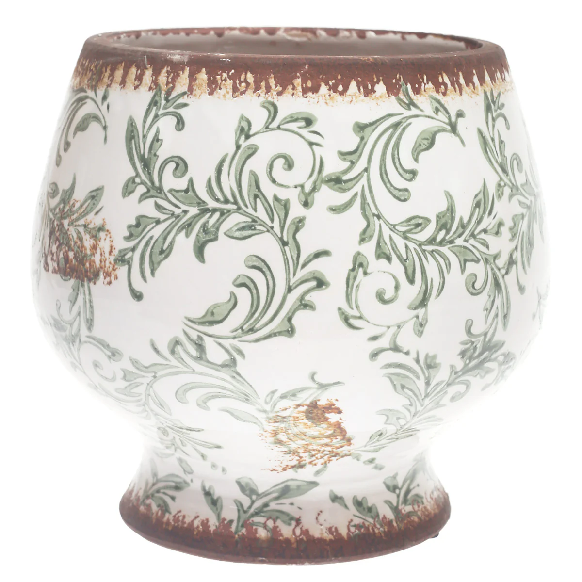 White & Green Printed Ceramic Planter – Decorative Floral Design Pot for Indoor & Outdoor Plants (9.34 x 9.34 x 8 Inch)