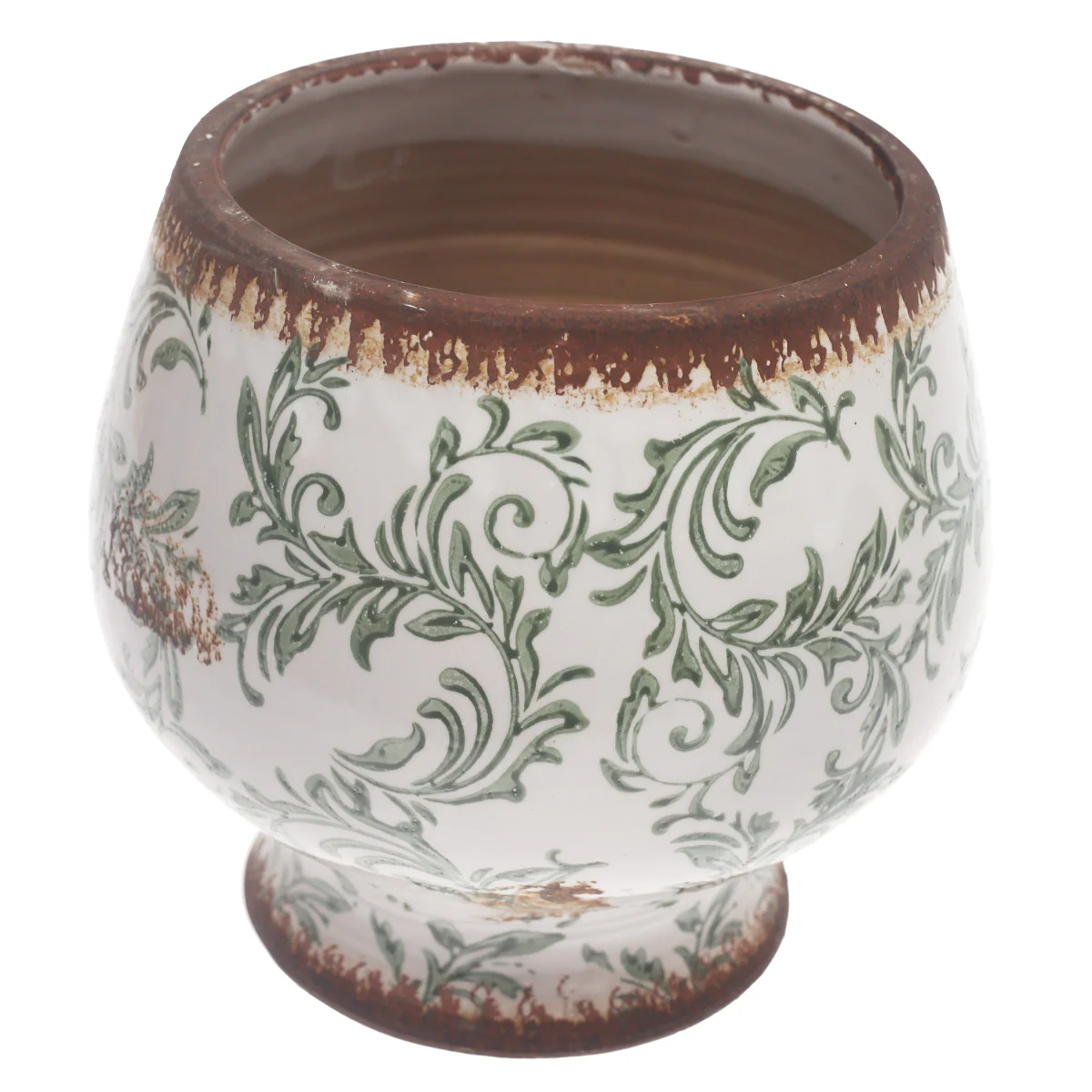 White & Green Printed Ceramic Planter – Decorative Floral Design Pot for Indoor & Outdoor Plants (9.34 x 9.34 x 8 Inch) - Image 2