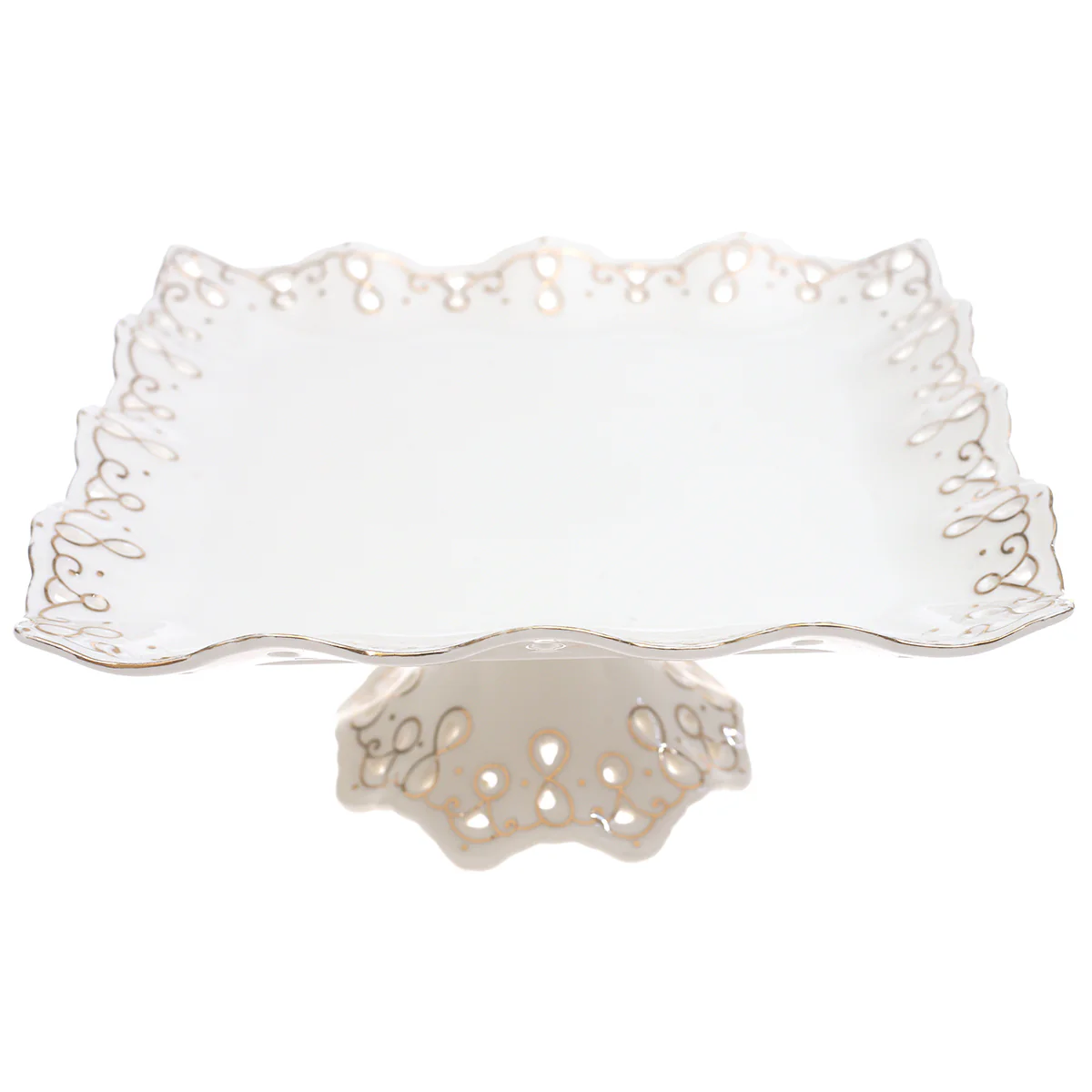 White Pedestal Serving Platter 10 x 5 Inch – Elegant Ceramic Display Platter with Gold Detailing - Image 2