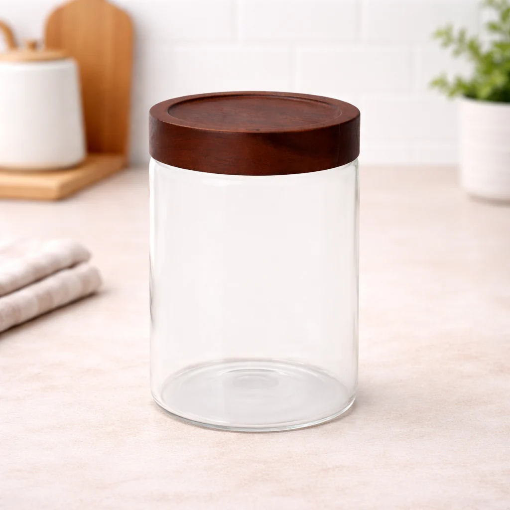 Wood Lid Jar (Large) – Premium Storage Container with Dark Wooden Lid