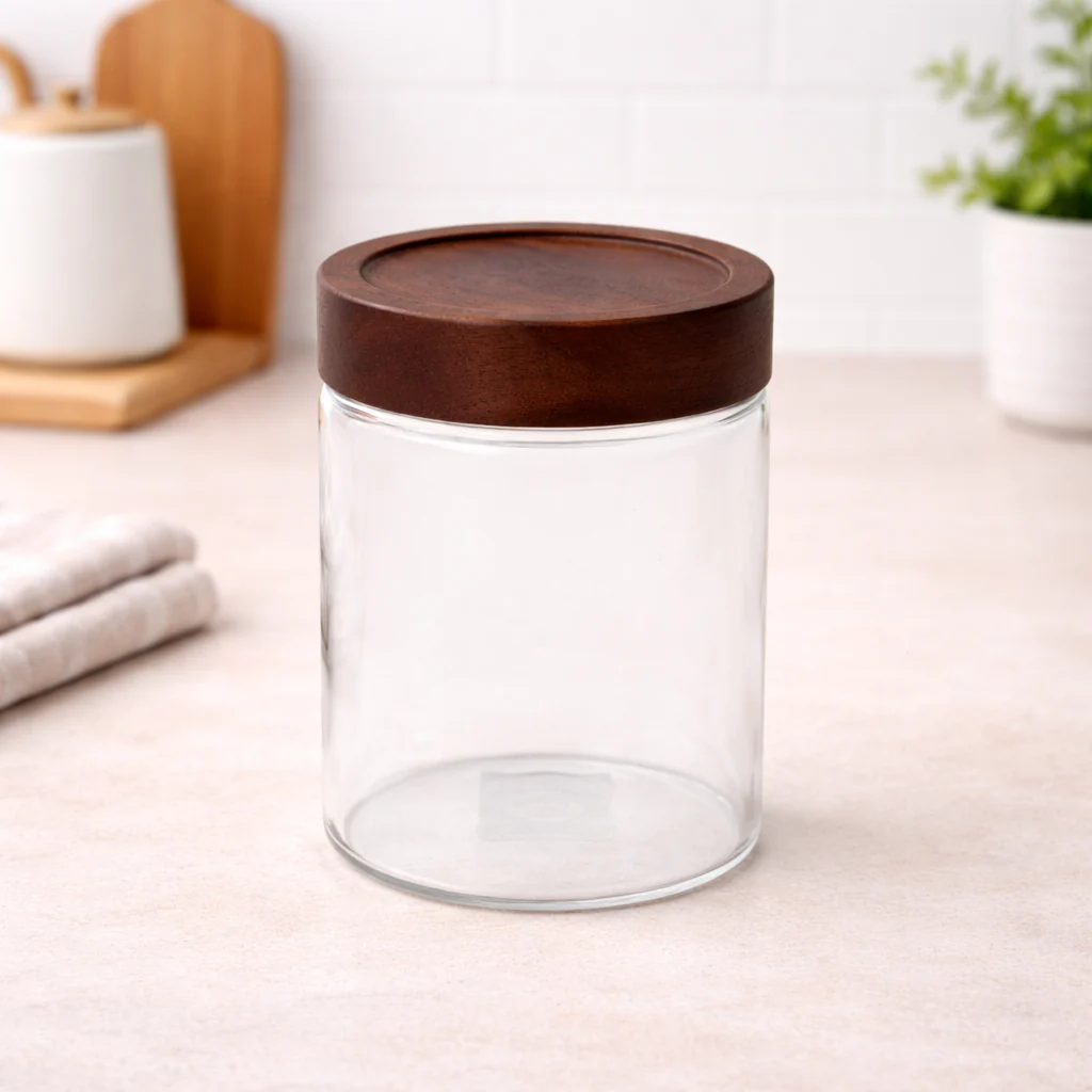 Wood Lid Jar (Medium) – Premium Storage Container with Dark Wooden Lid