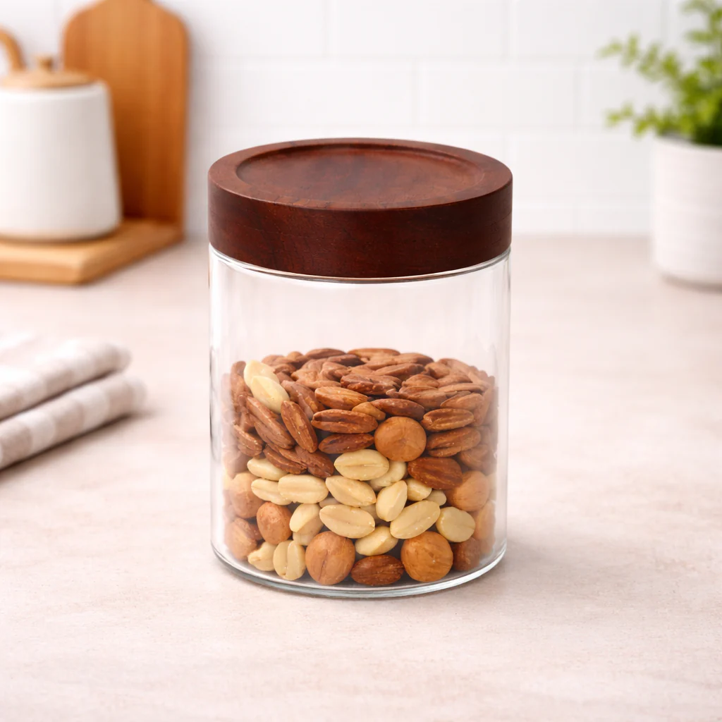 Wood Lid Jar (Small) – Premium Storage Container with Dark Wooden Lid