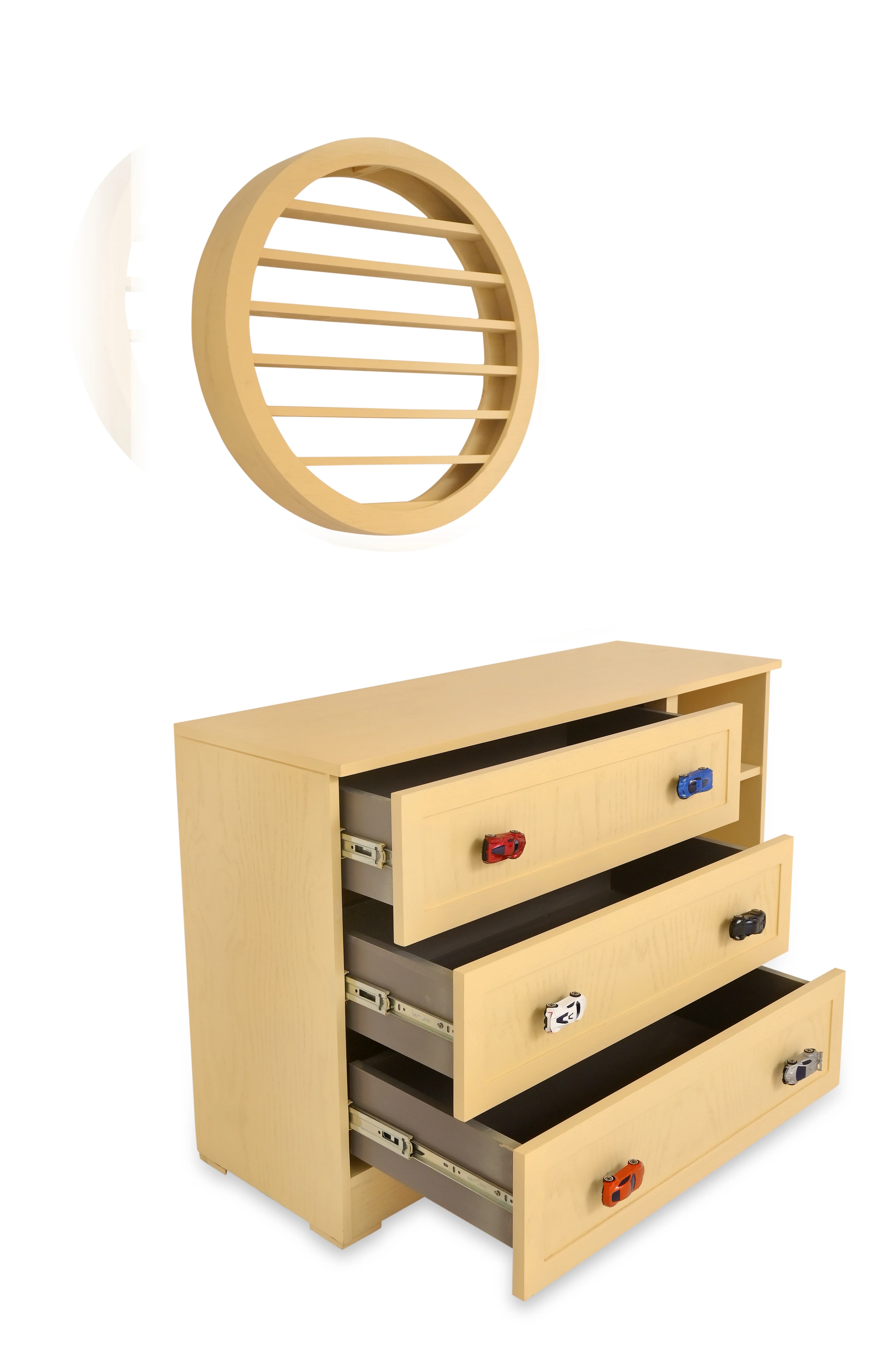 Wooden Cart Chester – Kids’ Chest of Drawers with Toy Car Handles - Image 2