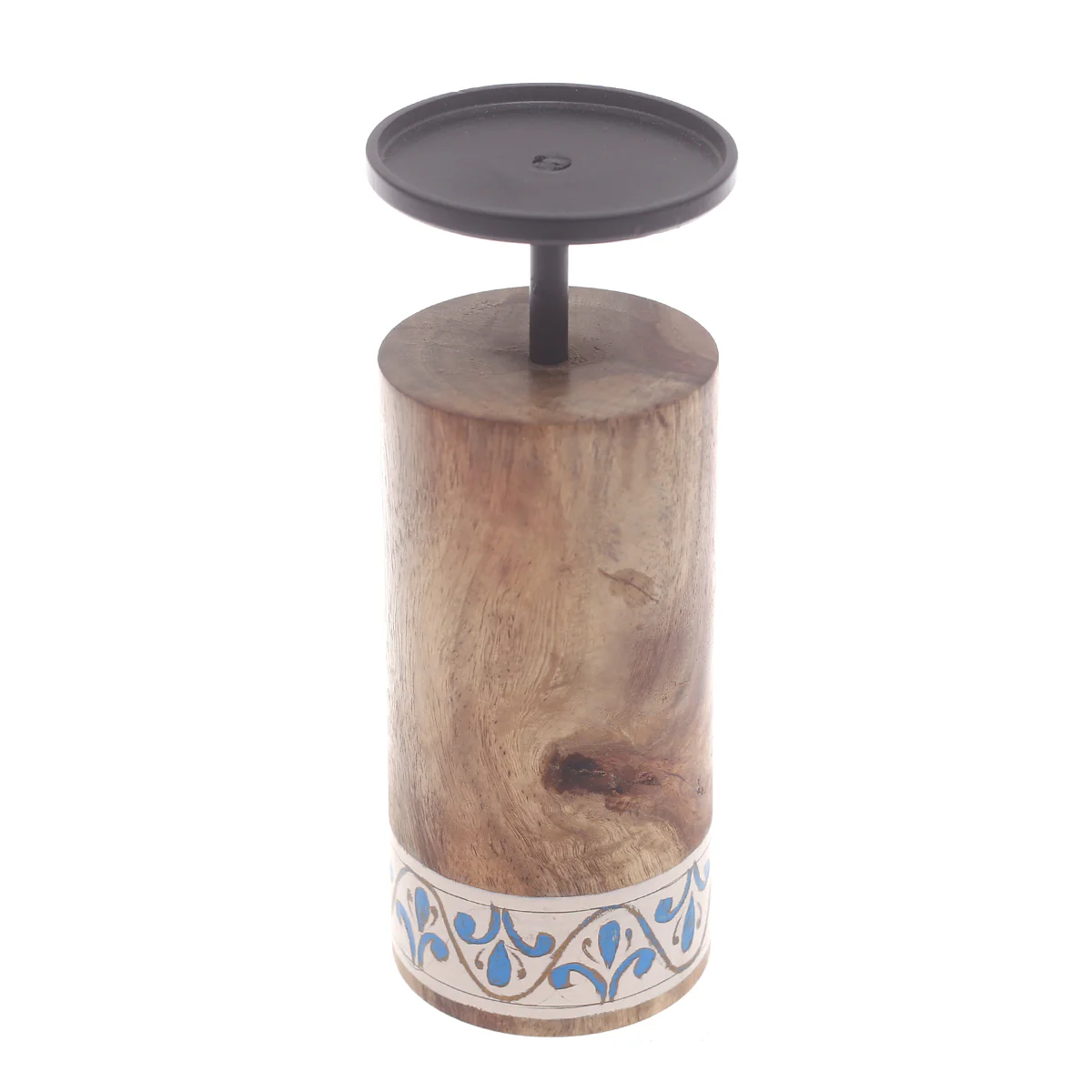 Wooden & Metal Candle Stand Small White & Blue
