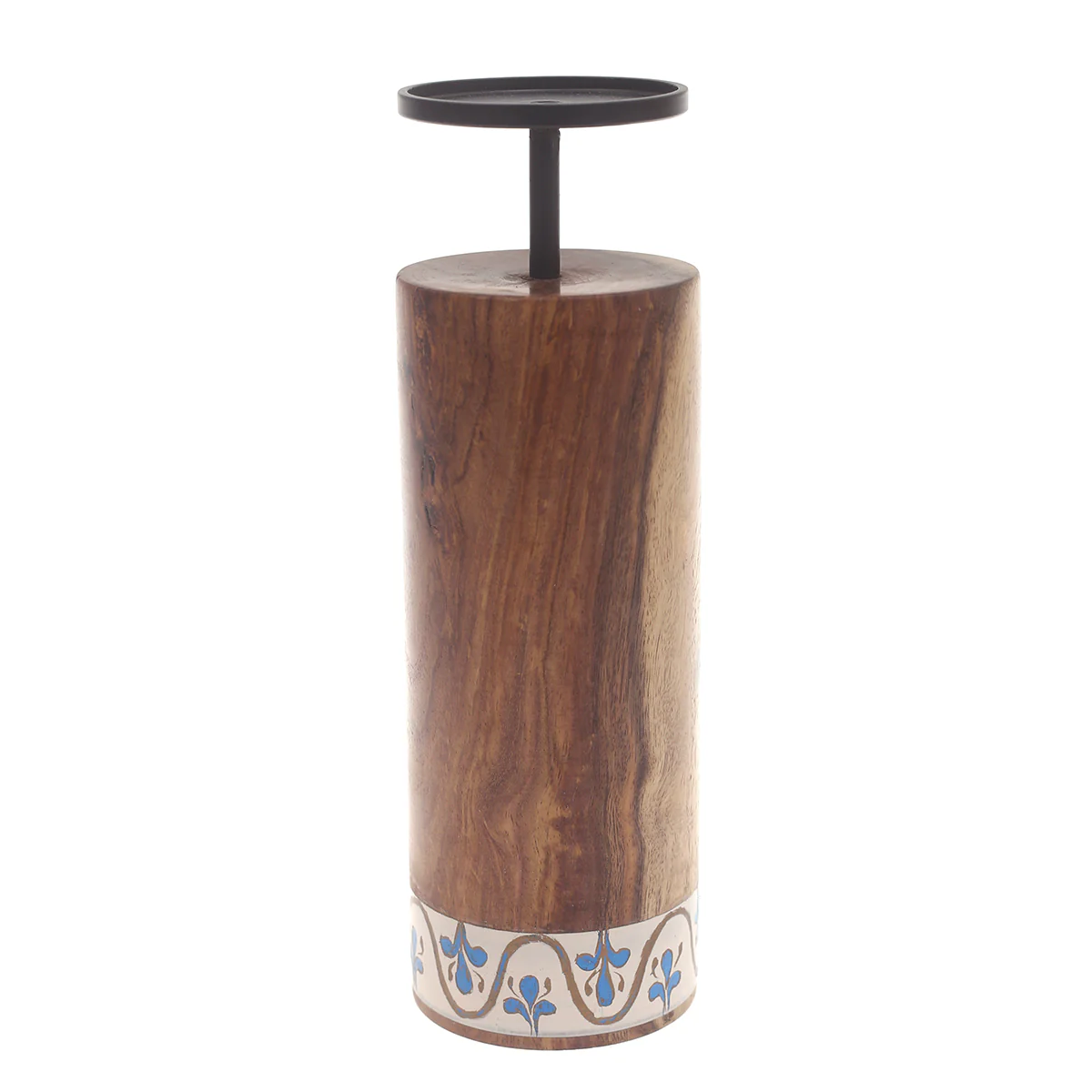 Wooden & Metal Candle Stand Small White & Blue - Image 2