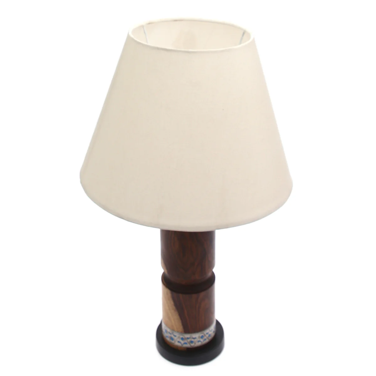 Wooden Table Lamp – White & Blue Printed Base | Classic White Shade - Image 2