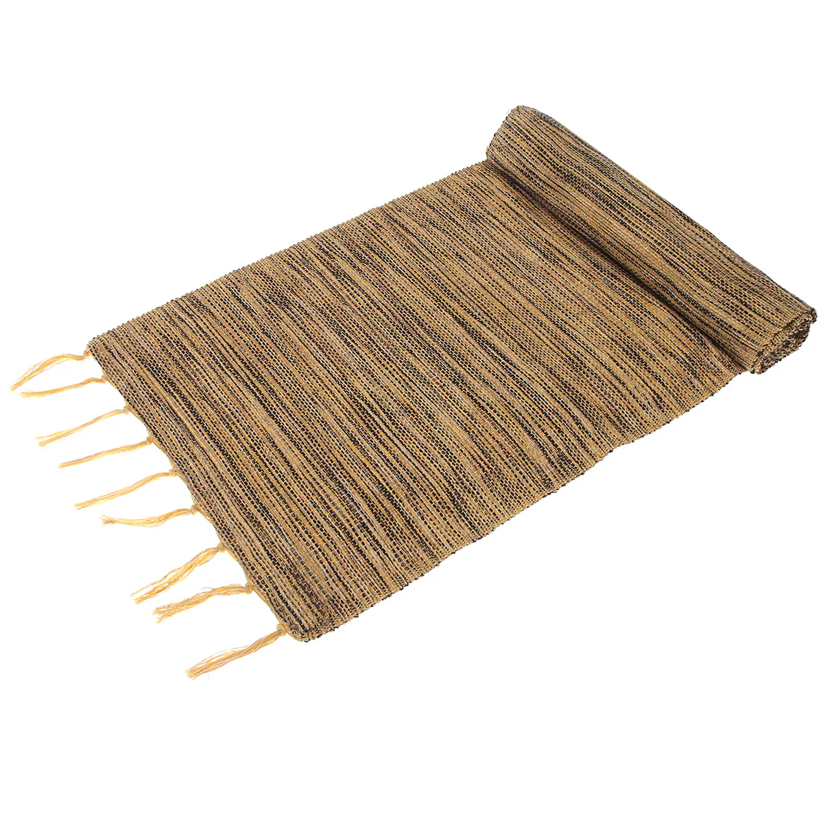 Yellow & Black Textured Woven Table Runner – Rustic Cotton Blend Dining Table Decor (14x72")